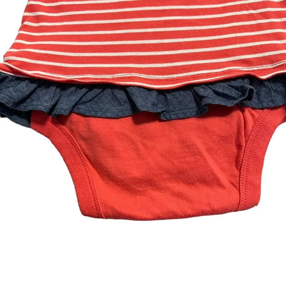 Baby Gap 6-12m Coral Striped Chambray Ruffles Bodysuit Onesie